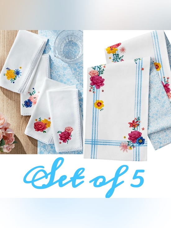 The Pioneer Woman Other - Pioneer Woman Set of 5 Flowering Frontier Linens Embroidered 90" Runner Napkins
